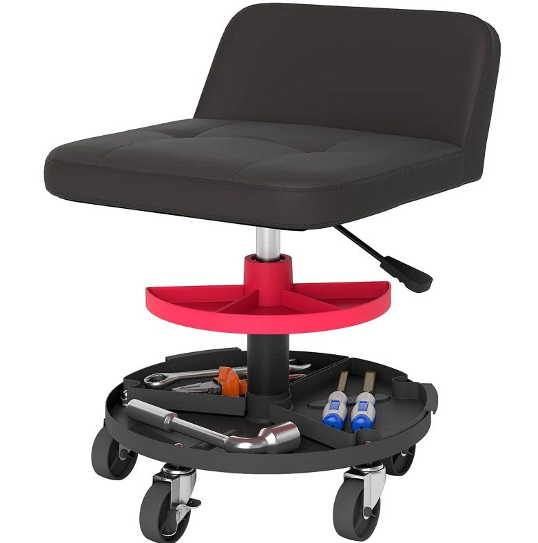 Rolling Creeper Garage Stool with 360° Wheels,Capacity Mechanic Stool, Tool Tray, Adjustable Height