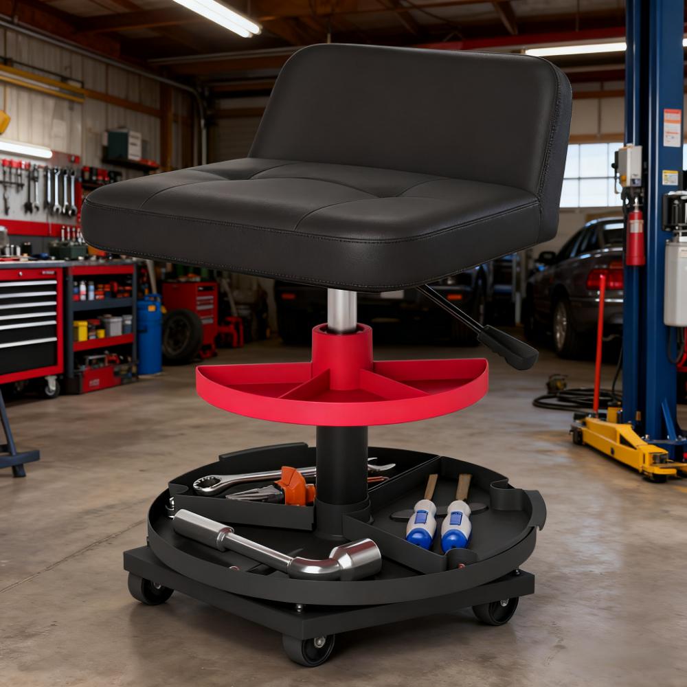 Rolling Creeper Garage Stool with 360° Wheels,Capacity Mechanic Stool, Tool Tray, Adjustable Height