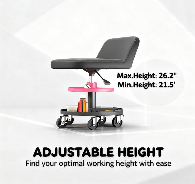 Rolling Creeper Garage Stool with 360° Wheels,Capacity Mechanic Stool, Tool Tray, Adjustable Height