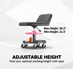 Rolling Creeper Garage Stool with 360° Wheels,Capacity Mechanic Stool, Tool Tray, Adjustable Height
