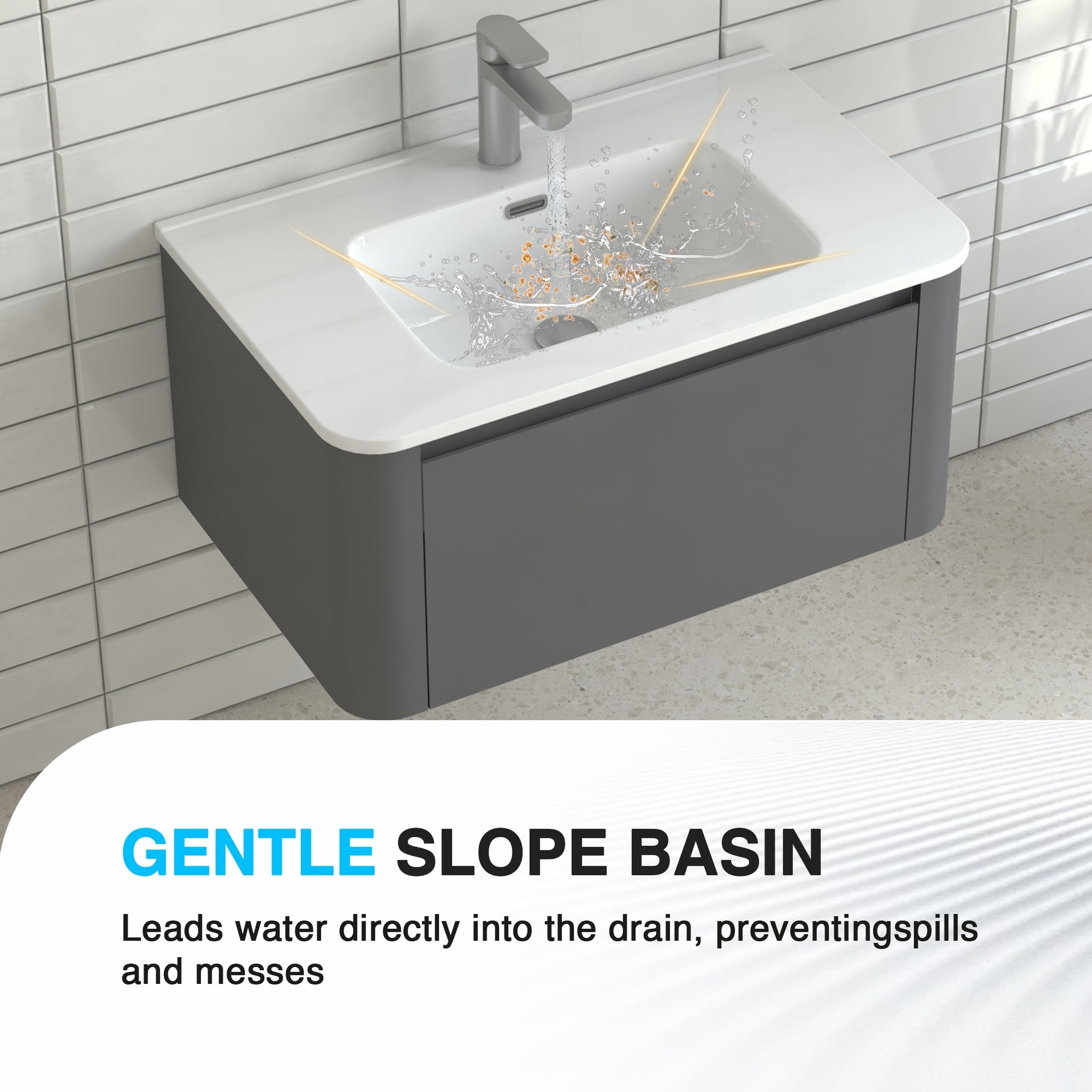 30" Grey Wall Mounted Bathroom Vanity with Basin Floating Vanity Drawer Bathroom Cabinet with White Ceramic Integrated Basin
