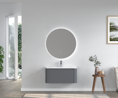 30" Grey Wall Mounted Bathroom Vanity with Basin Floating Vanity Drawer Bathroom Cabinet with White Ceramic Integrated Basin