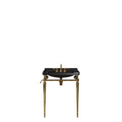 VICI 28" Bathroom Console Sink, Wall-Mounted Black Ceramic Vanity Basin with 3 Pre-drilled Faucet Holes, Freestanding Stainless Steel Support Legs with Towel Bar, No Faucet & Sink Cover, Gold Color