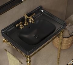VICI 28" Bathroom Ceramic Basin with 3 pre-drilled hole, NO Cabinet and Faucet, Black