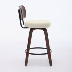 Swivel Bar Stools Set of 2, 26" Upholstered Faux Leather Counter Height Barstools with Walnut Back & Bentwood Legs, Mid Century Modern Bar Chairs Island Stools for Kitchen Counter, Beige PU, SW1864BG