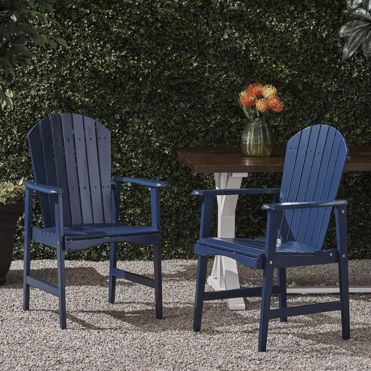 Outdoor Weather Resistant Acacia Wood Adirondack Dining Chairs (Set of 2), Blue Navy Finish