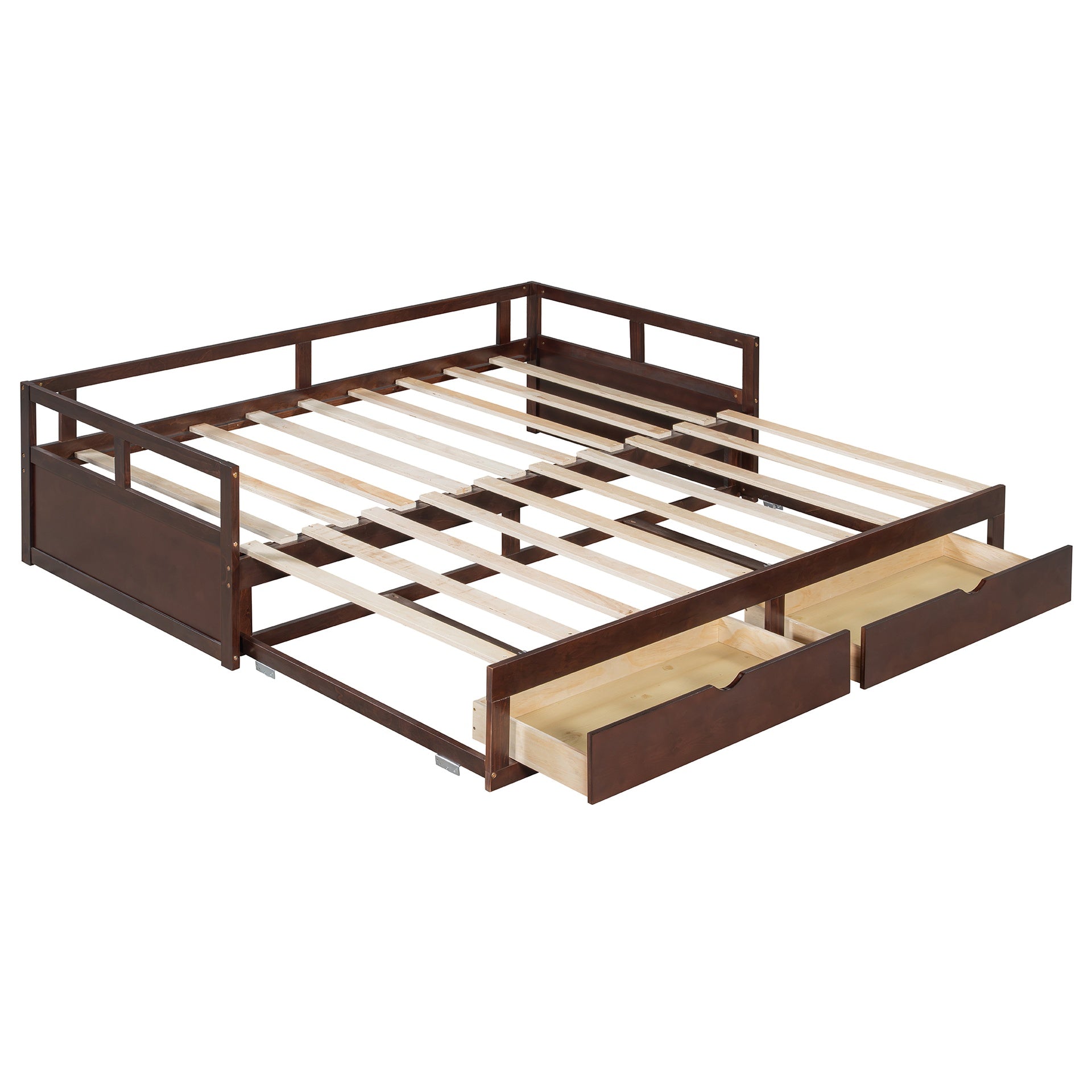 Wooden Daybed with Trundle Bed and Two Storage Drawers , Extendable Bed Daybed,Sofa Bed for Bedroom Living Room,Espresso(OLD SKU: WF194973AAP)