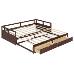 Wooden Daybed with Trundle Bed and Two Storage Drawers , Extendable Bed Daybed,Sofa Bed for Bedroom Living Room,Espresso(OLD SKU: WF194973AAP)