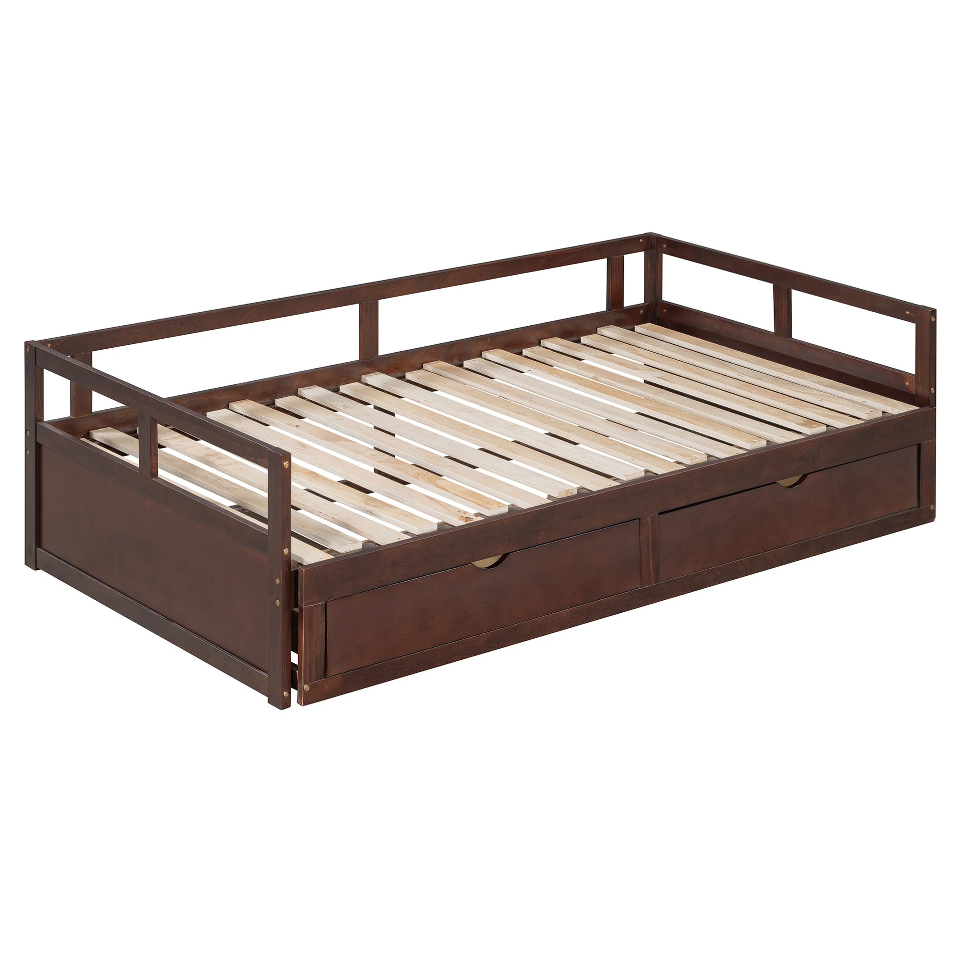 Wooden Daybed with Trundle Bed and Two Storage Drawers , Extendable Bed Daybed,Sofa Bed for Bedroom Living Room,Espresso(OLD SKU: WF194973AAP)
