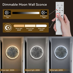 48-Inch Realistic Resin Moon Wall Light – Plug-In Dimmable LED Moon Sconce with Remote Control, 45 W Main & 20 W Night Light, Meteorite Crater Texture, 1.75″ Thick Wall-Mounted Décor for Home & Commer