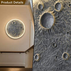 48-Inch Realistic Resin Moon Wall Light – Plug-In Dimmable LED Moon Sconce with Remote Control, 45 W Main & 20 W Night Light, Meteorite Crater Texture, 1.75″ Thick Wall-Mounted Décor for Home & Commer
