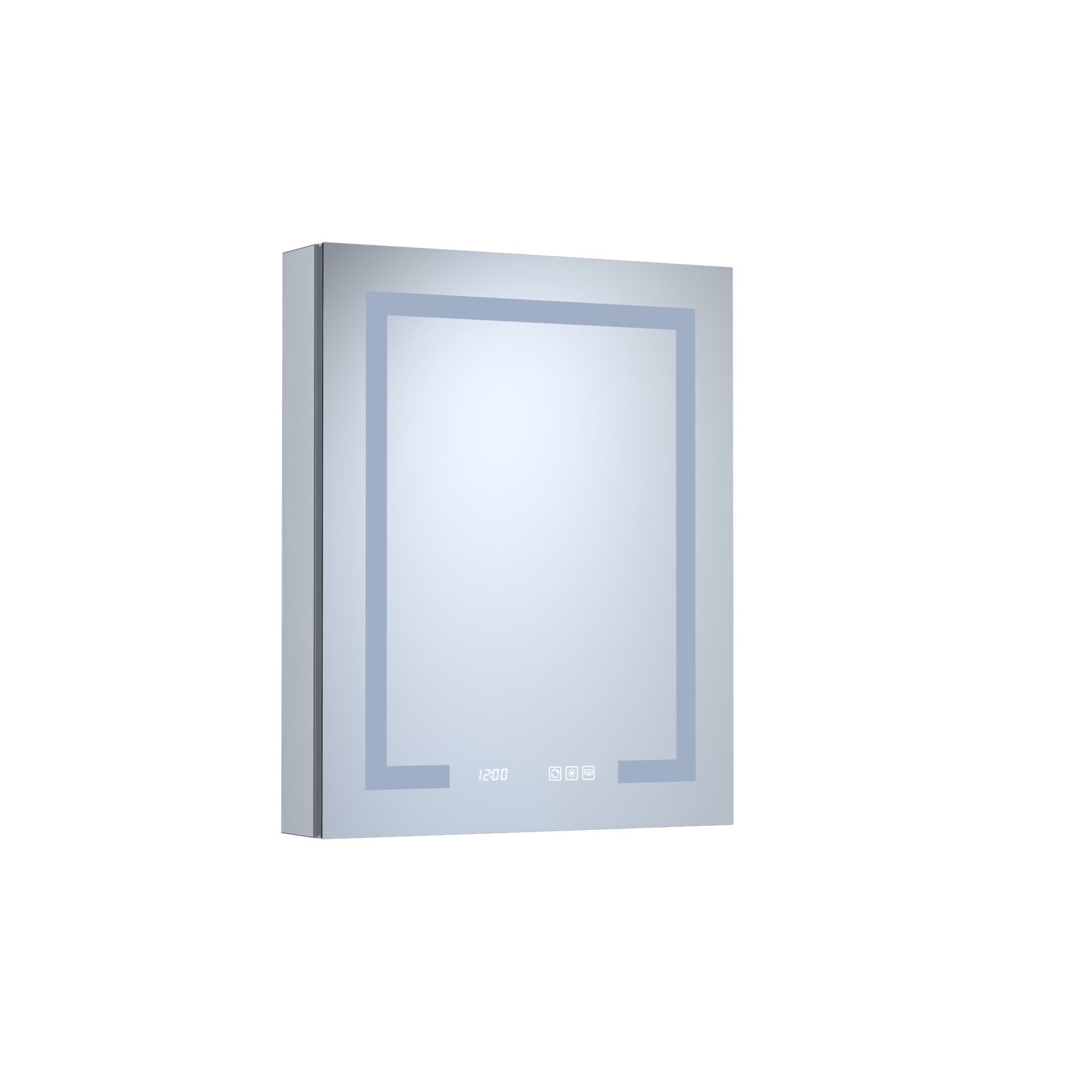 24 in. W x 30 in. H Rectangular Silver Aluminum Recessed/Surface Mount Right Medicine Cabinet with Mirror LED and Clock