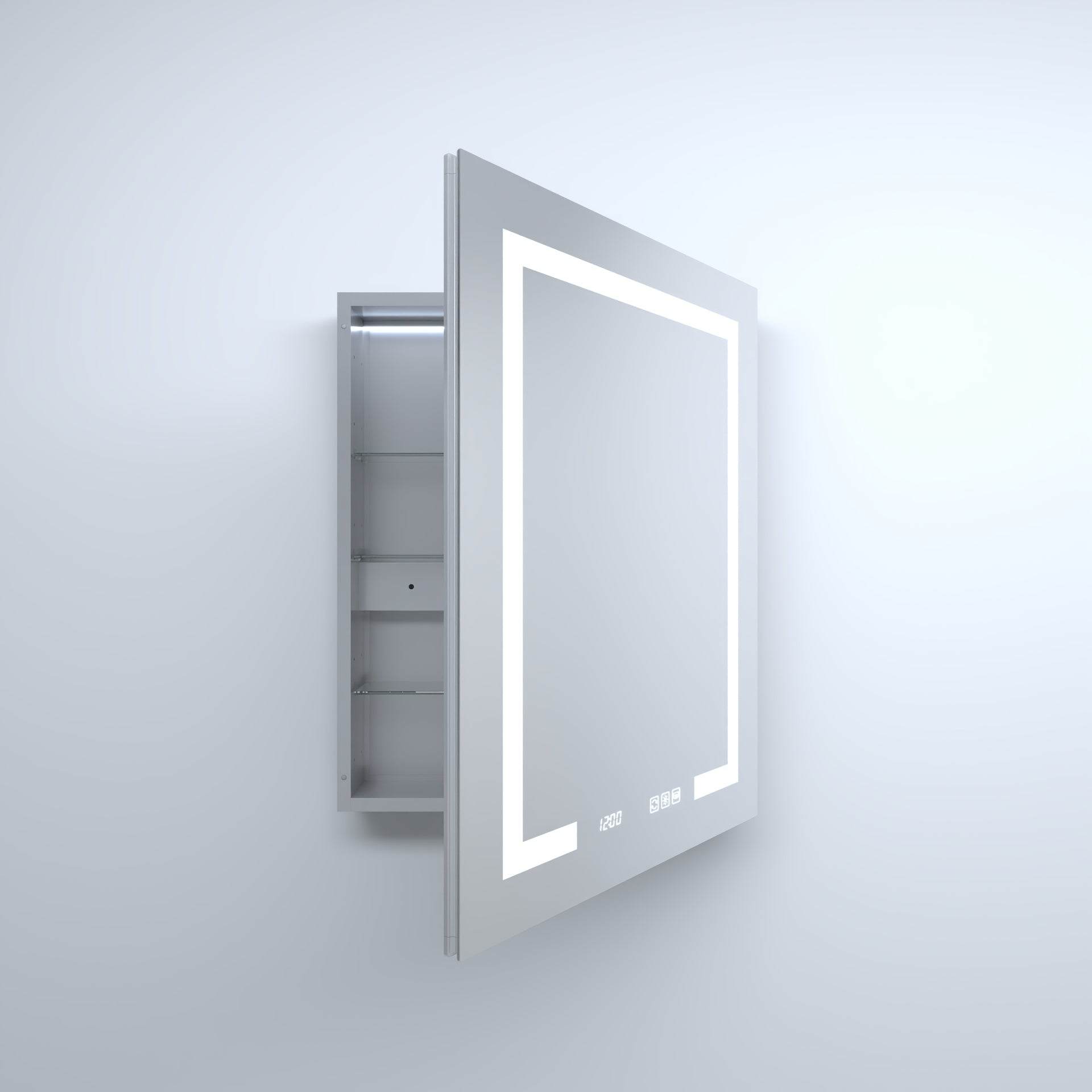 24 in. W x 30 in. H Rectangular Silver Aluminum Recessed/Surface Mount Right Medicine Cabinet with Mirror LED and Clock