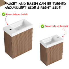 18.5" Wall-Mounted Bathroom Vanity with Resin Sink, Soft Closed Single Door, MDF,  Walnut  (KD-Packing)