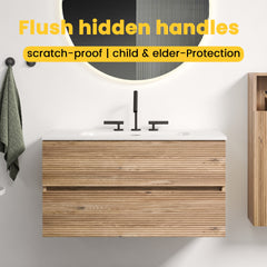 Gloria 36" Wall Mounted Rough Oak&Rough Oak Bathroom Vanity with Integrated Ceramic Sink with Overflow, with 3 holes, Large Storage Floating Bathroom Vanity for Modern Bathroom, KD