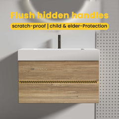 Grace 36"  Rough Oak+Rough Oak Bathroom Vanity with White Engineered Quartz Sink and Soft Drawers, Wall Mounted Floating Bathroom Vanity for Modern Bathroom, without drainage and faucet, KD