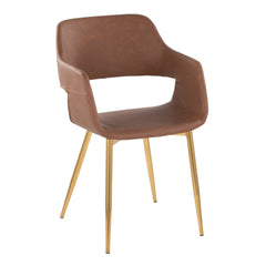 Margarite Contemporary Dining/Accent Chair in Gold Metal and Brown Faux Leather by LumiSource - Set of 2