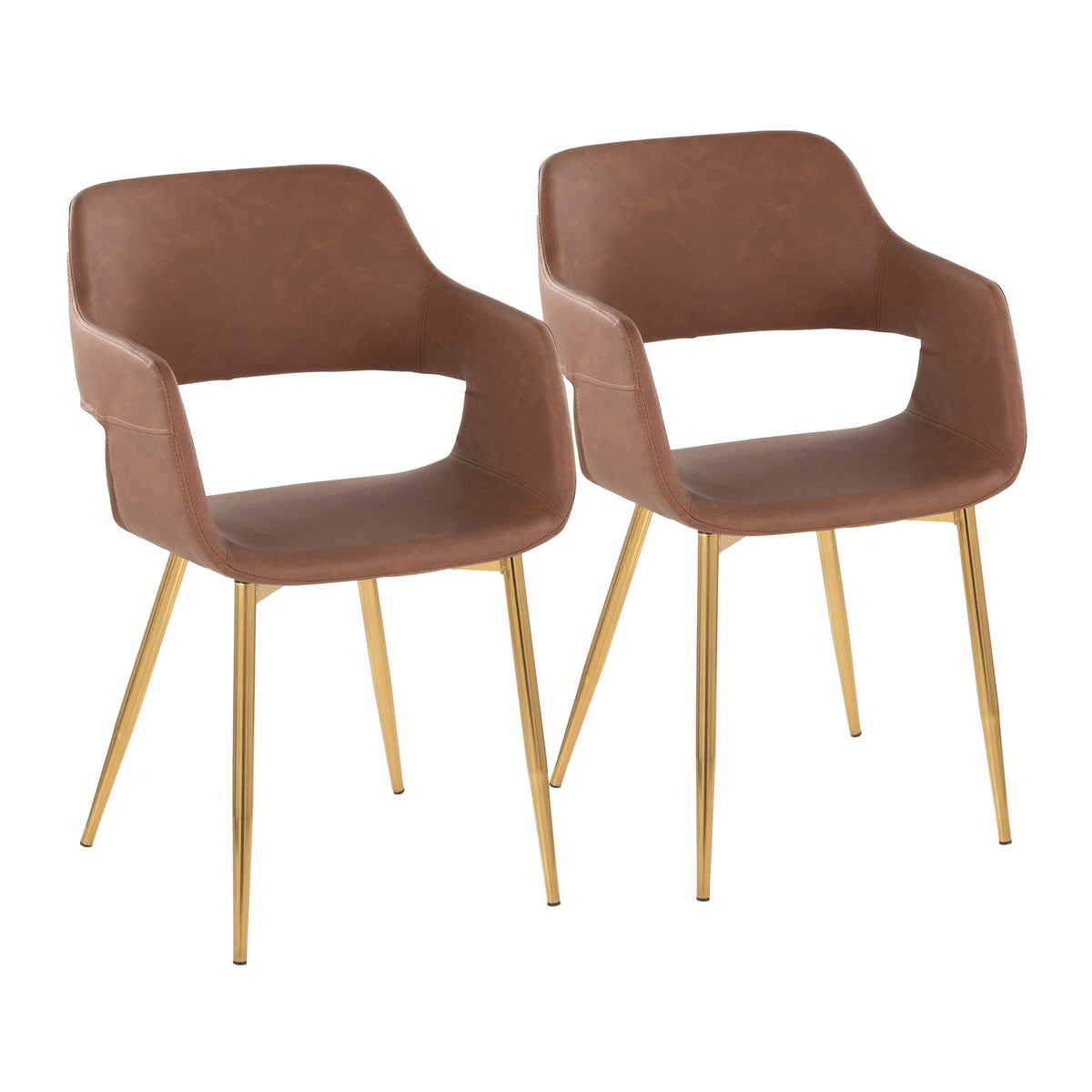 Margarite Contemporary Dining/Accent Chair in Gold Metal and Brown Faux Leather by LumiSource - Set of 2