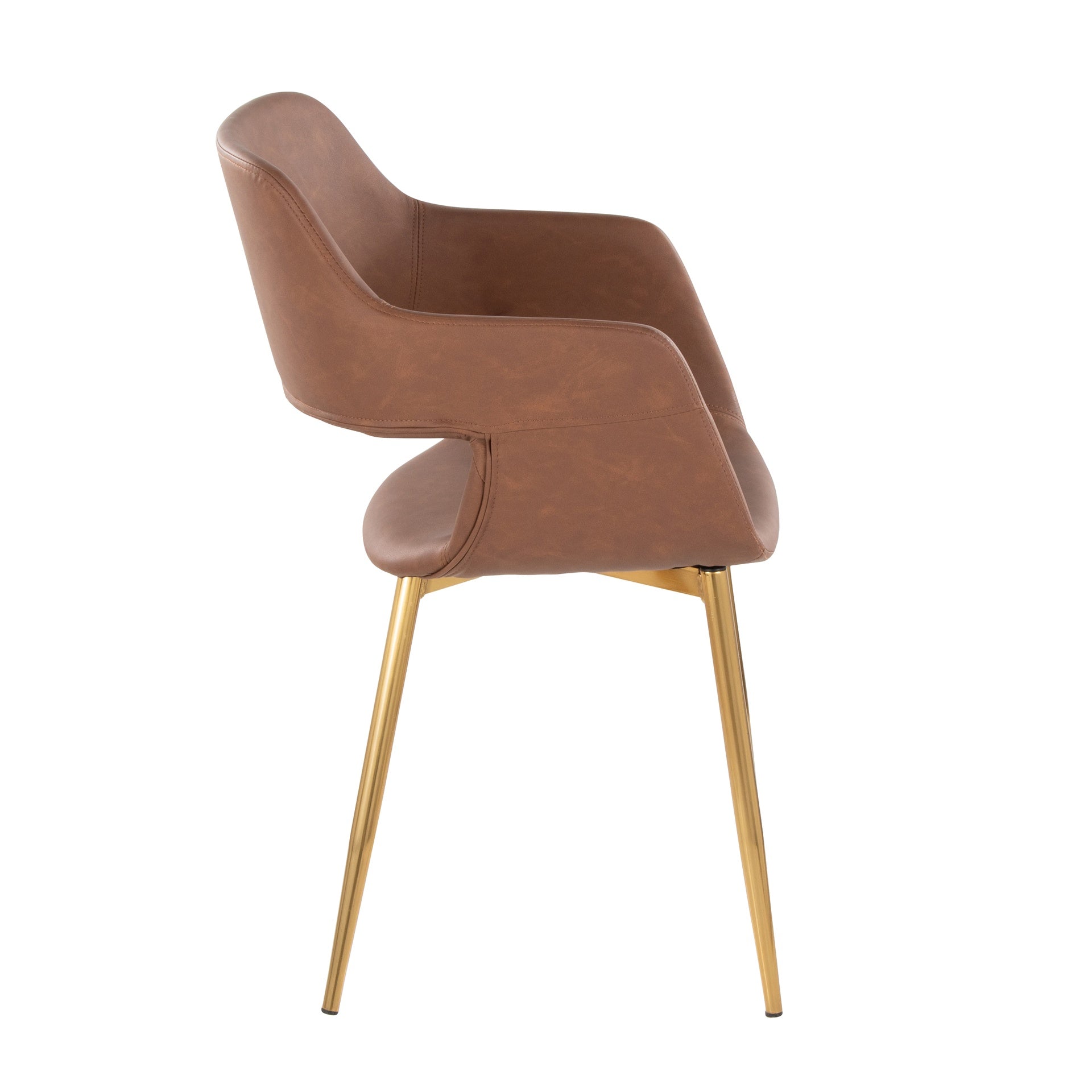 Margarite Contemporary Dining/Accent Chair in Gold Metal and Brown Faux Leather by LumiSource - Set of 2