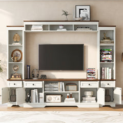 U-Can 98.8" W Wall Unit Entertainment Center with Bookshelves for TVs up to 80", Modern TV Stand Media Console with Cabinets and Adjustable Shelves for Living Room
