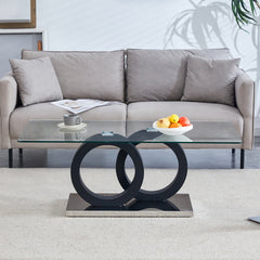 Modern Style Glass Top MDF Coffee Table with Black Base, Suitable for Living Rooms and Lounge Areas, with Product Dimensions of 47.2*25.6*17.8Inches.