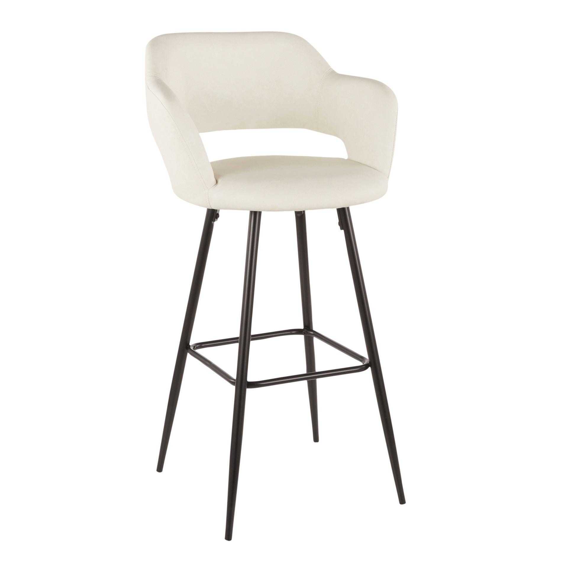 Margarite Contemporary Barstool in Black Metal and Cream Faux Leather by LumiSource - Set of 2