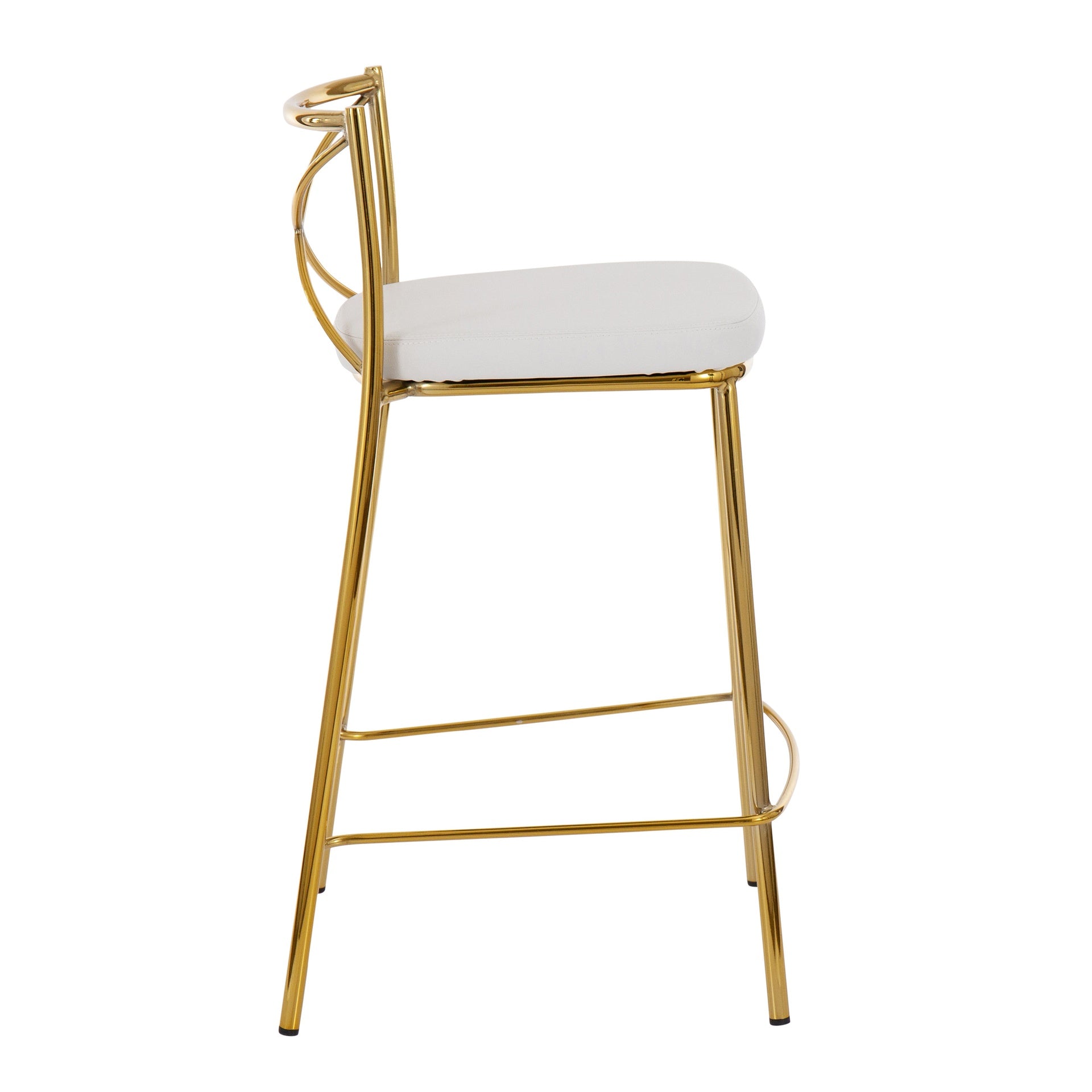 Modern Charlotte 25" Contemporary Fixed-Height Counter Stool in Gold Metal and White Faux Leather by LumiSource - Set of 2