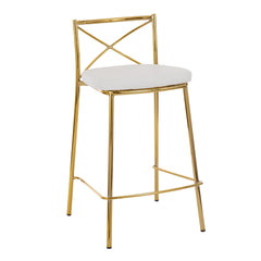 Modern Charlotte 25" Contemporary Fixed-Height Counter Stool in Gold Metal and White Faux Leather by LumiSource - Set of 2