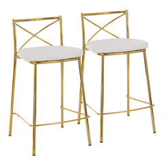 Modern Charlotte 25" Contemporary Fixed-Height Counter Stool in Gold Metal and White Faux Leather by LumiSource - Set of 2