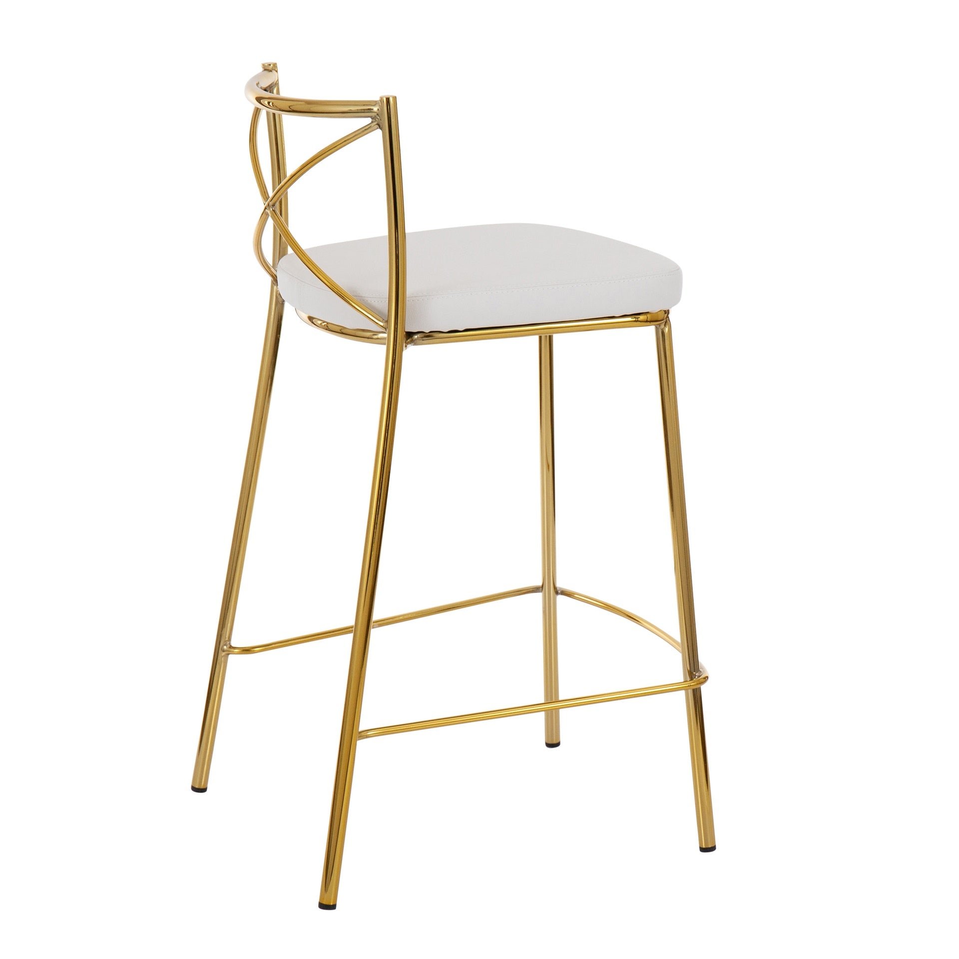 Modern Charlotte 25" Contemporary Fixed-Height Counter Stool in Gold Metal and White Faux Leather by LumiSource - Set of 2