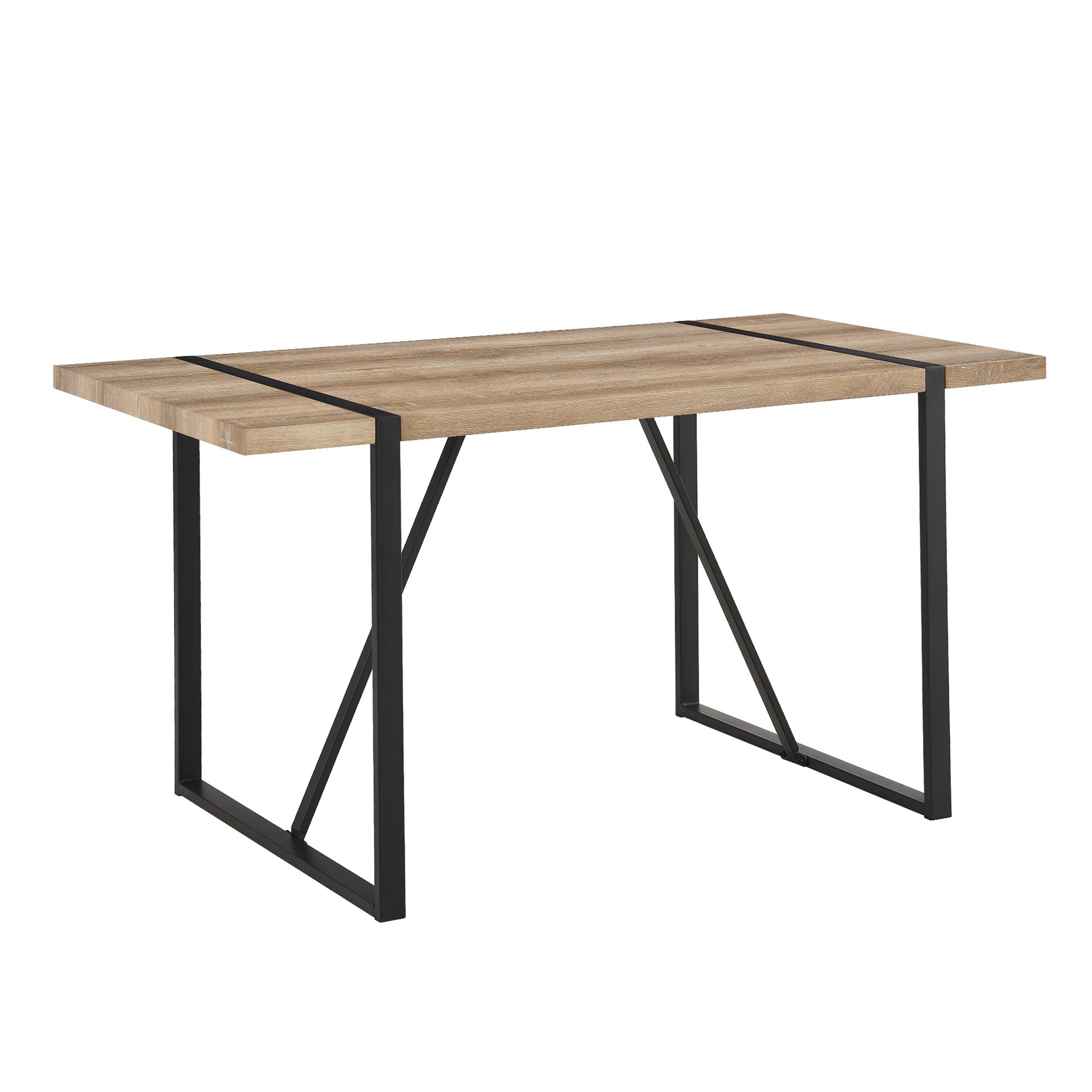 55" Dining Table modern rustic Industrial Rectangular MDF Wood Colour For 4-6 Person, With 1.5" Thick Engineered Wood Tabletop and Black Metal Legs, For writing DeskKitchen terrace Dining Living Room