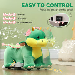 Qaba 6V Kids Ride on Horse, Battery Powered Ride on Toy, Triceratops Shaped Electric Animal Car with Music Forward, PU Wheels, for Girls Boys Aged 18-36 Months, Green