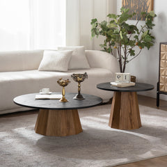 Round Coffee Table Sturdy Pedestal Wooden Tea Table for Living Room Easy to Assemble