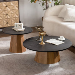 Round Coffee Table Sturdy Pedestal Wooden Tea Table for Living Room Easy to Assemble