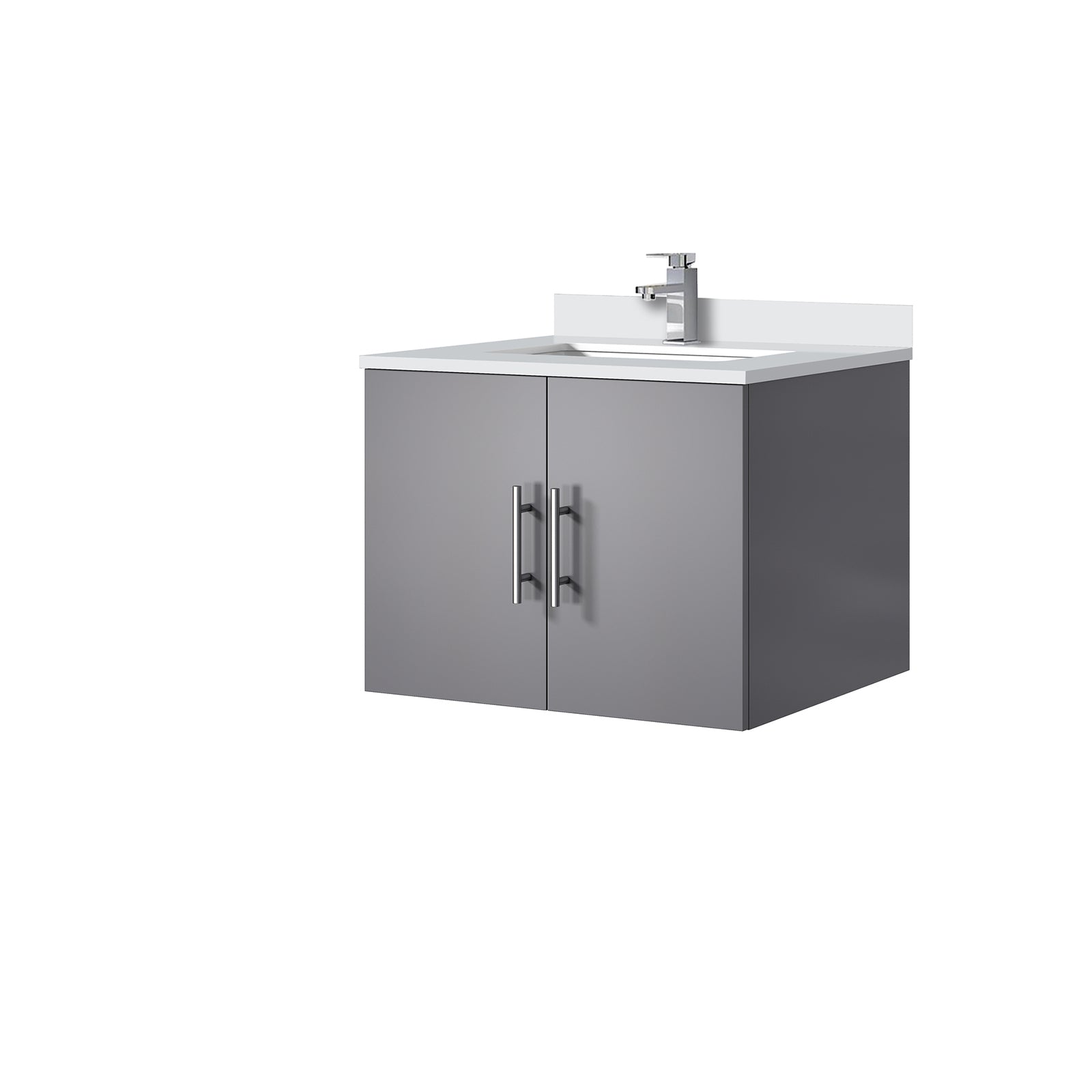 Dark Grey Bath Vanity 24 in. W x 22 in. D, Cultured Marble Top, and Faucet Set