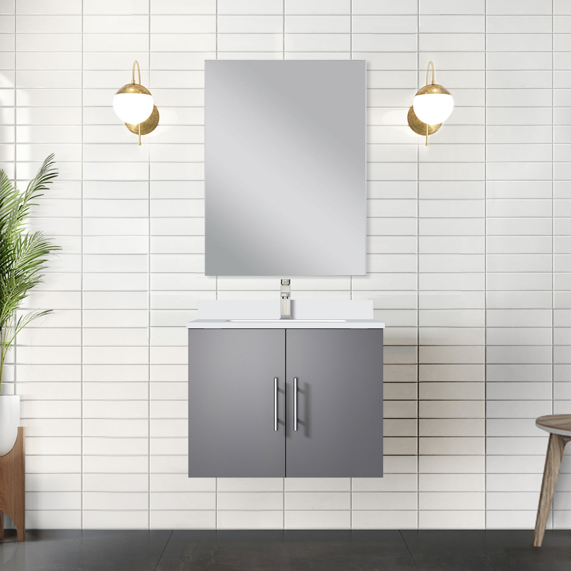 Dark Grey Bath Vanity 24 in. W x 22 in. D, with Cultured Marble Top
