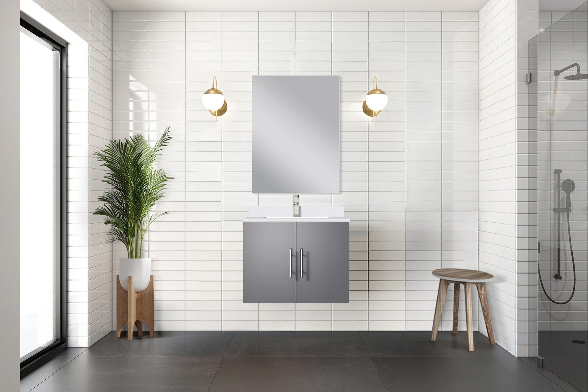 Dark Grey Bath Vanity 24 in. W x 22 in. D, with White Quartz Top
