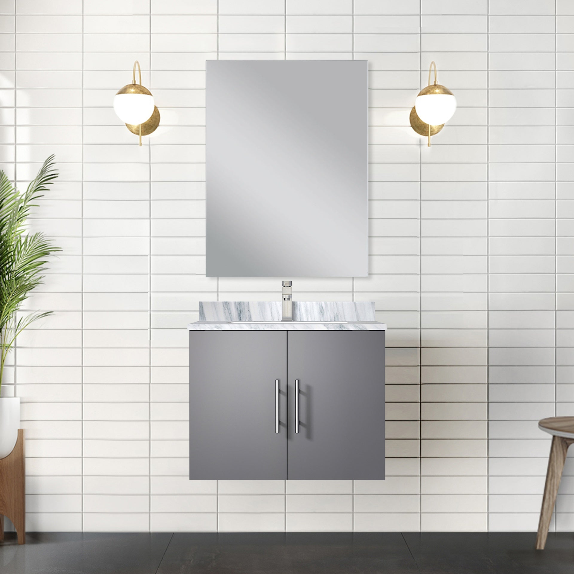 Dark Grey Bath Vanity 24 in. W x 22 in. D, Carrara Marble Top, and Faucet Set