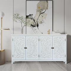 60"White Accent Cabinet with 4 Doors, Rustic Wood Sideboard Pantry Cabinet - Versatile Buffet Cabinet with Storage for Home Decor and Organization chic cabinet