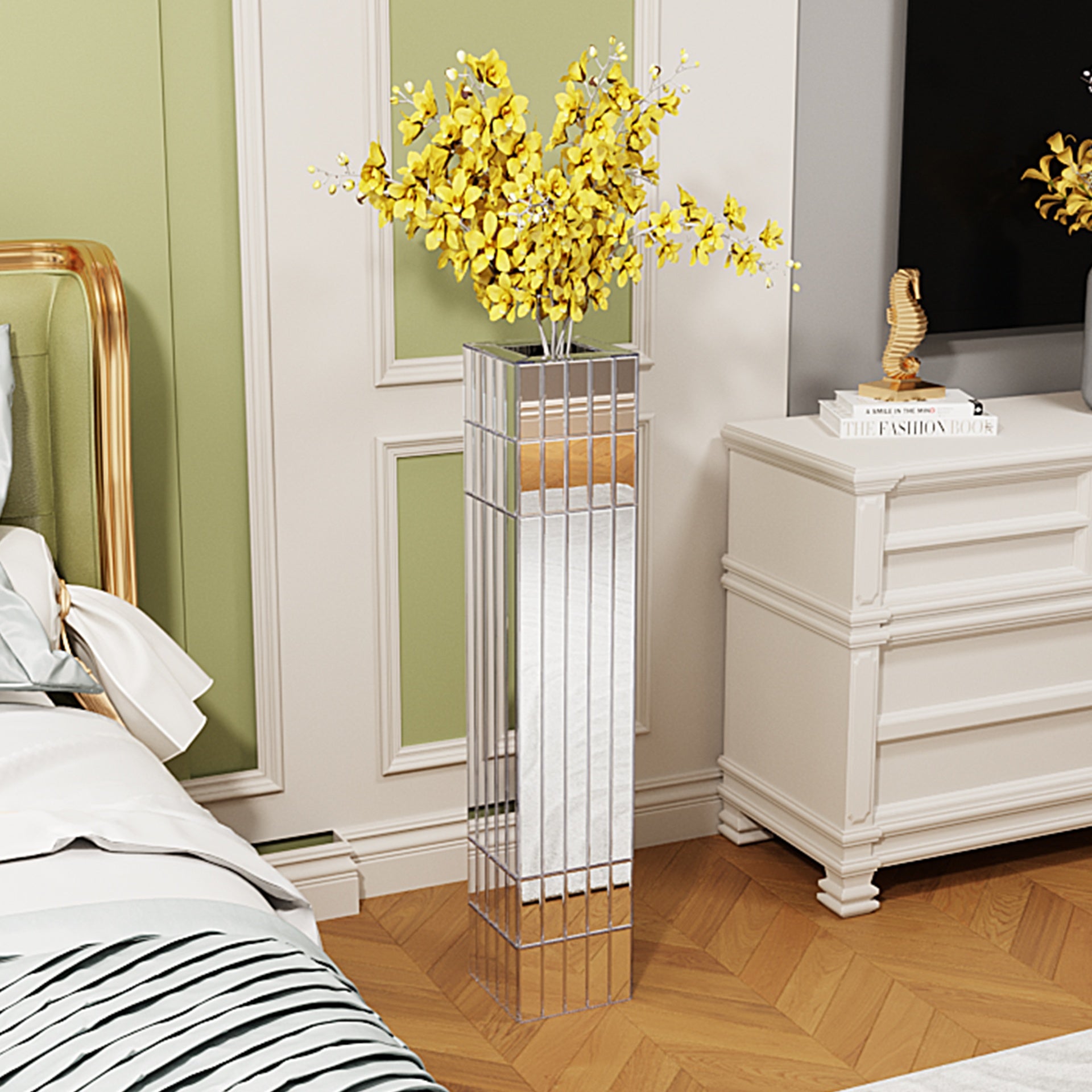 36.02"(91.5cm)Tall Mirrored Floor Vase, Silver Big Vases for Decor Living Room, Home Decorative Vases for Dried Flower