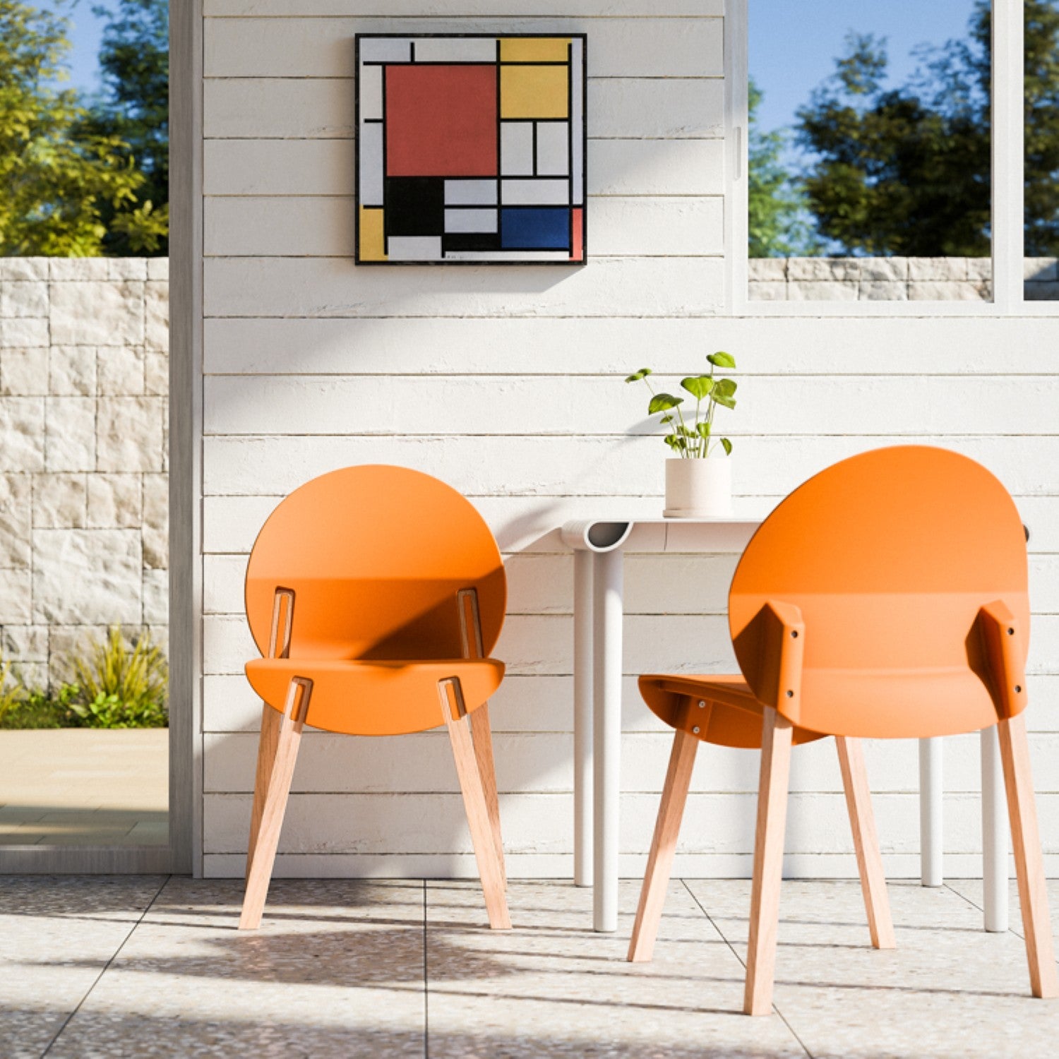 Holiday - 4-Pack Tropical Orange Chairs – Red Oak Wood Legs & PP Seat, Indoor Dining & Living Room Furniture Set