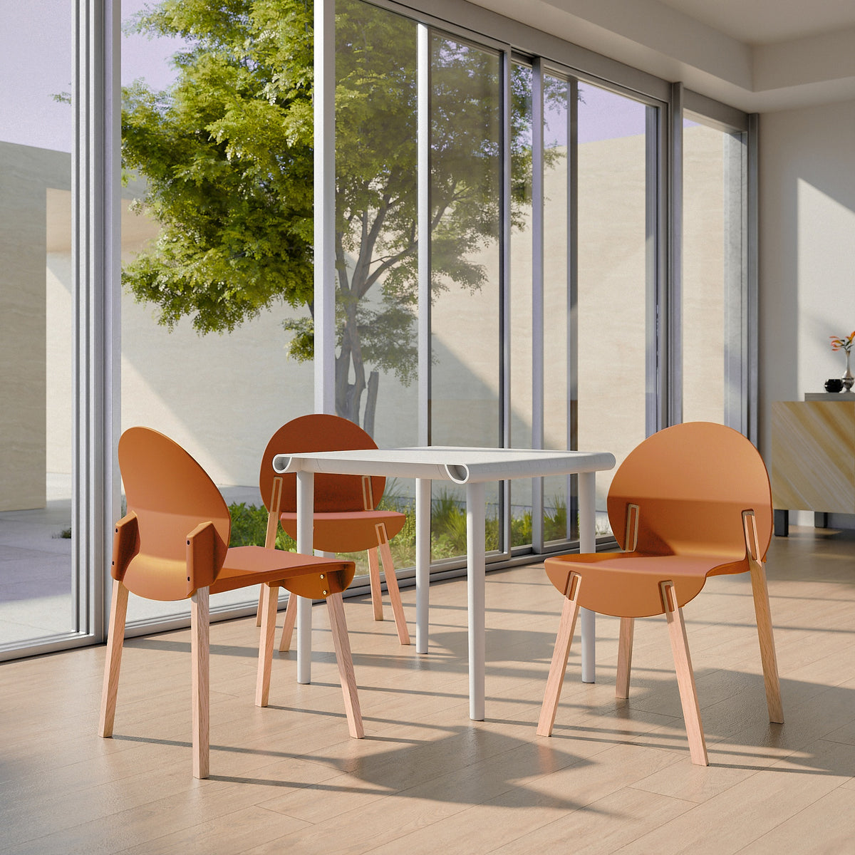 Holiday - 4-Pack Tropical Orange Chairs – Red Oak Wood Legs & PP Seat, Indoor Dining & Living Room Furniture Set