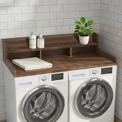 Washer Dryer Countertop with Non-slip Pads, Laundry Wood Shelf Topper with Edge, 54" Width x 27.5" Depth Double Layer Organizer for Washer and Dryer Laundry Hamper Counter Storage Organization (DW)