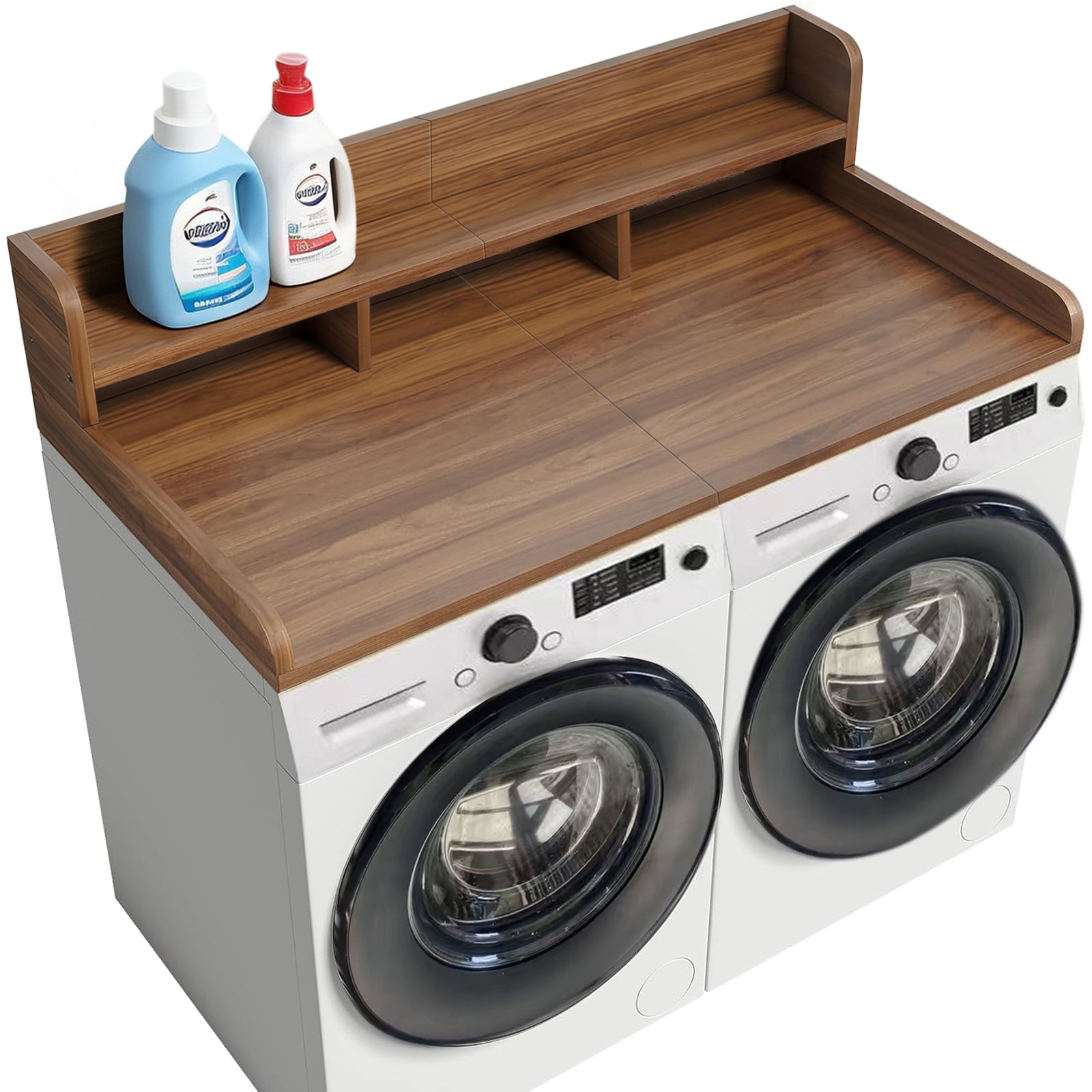 Washer Dryer Countertop with Non-slip Pads, Laundry Wood Shelf Topper with Edge, 54" Width x 27.5" Depth Double Layer Organizer for Washer and Dryer Laundry Hamper Counter Storage Organization (DW)