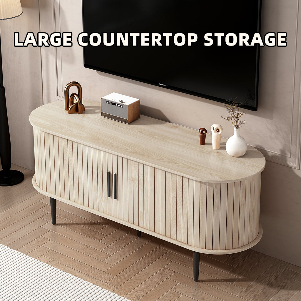 TV Stand, 47" Modern TV Console Table with Storage Compartment and Sliding Door, Gaming Entertainment Center with Cabinet for Living Room, Bedroom, Office (Natural Wood Color)