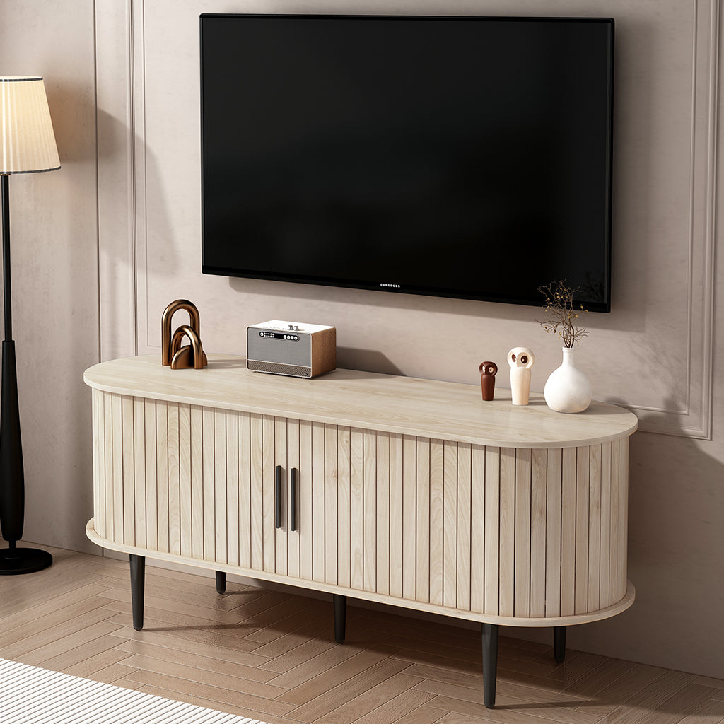 TV Stand, 47" Modern TV Console Table with Storage Compartment and Sliding Door, Gaming Entertainment Center with Cabinet for Living Room, Bedroom, Office (Natural Wood Color)