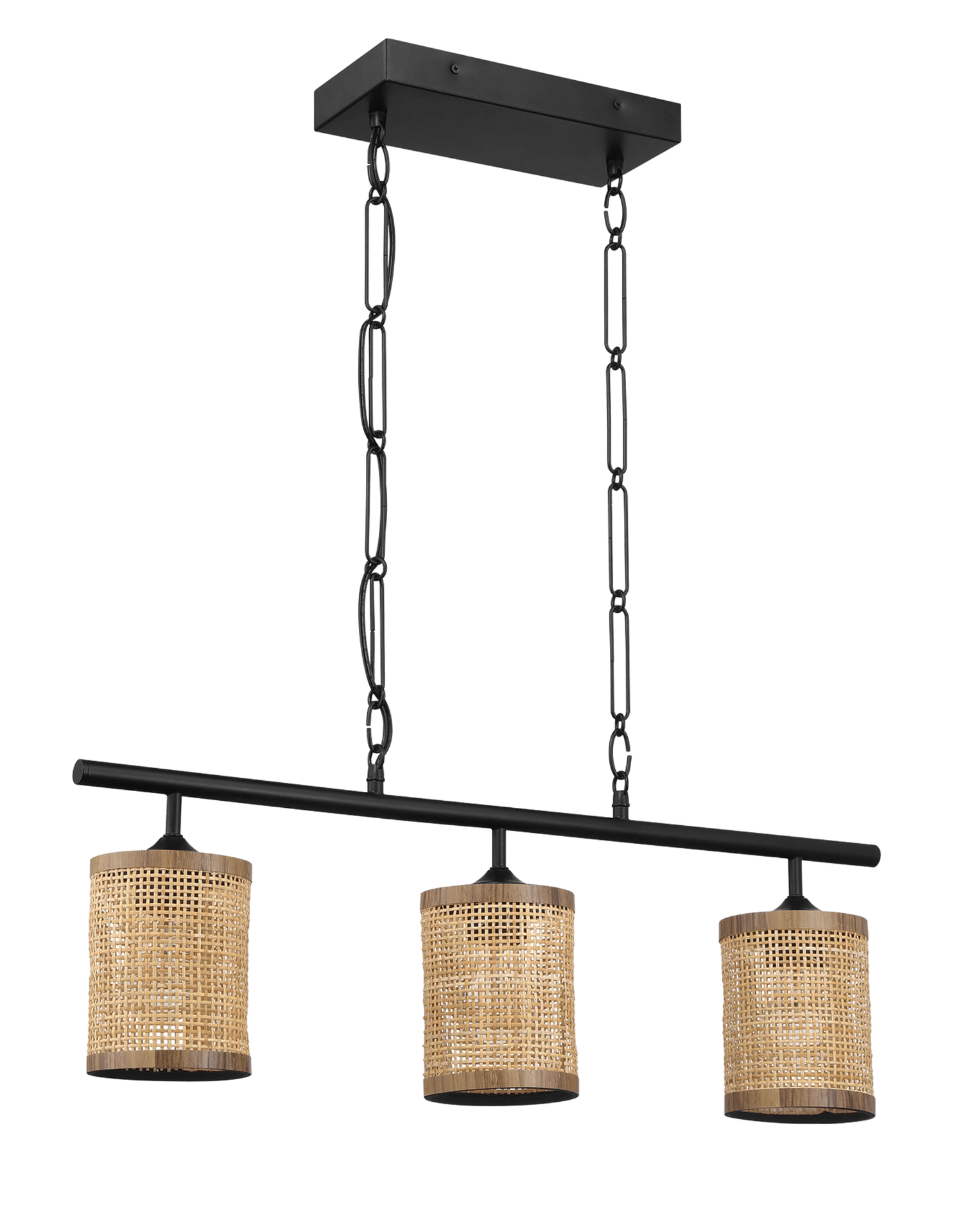 Elysian Three Lights Island With Natural Rattan Shade Farmhouse Chain Ceiling Lamp