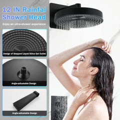 Modern Minimalist Concealed Shower System 2-Function Set - Solid Brass Control Valve, ABS Overhead & Handheld Shower with Self-Cleaning Silicone Nozzles