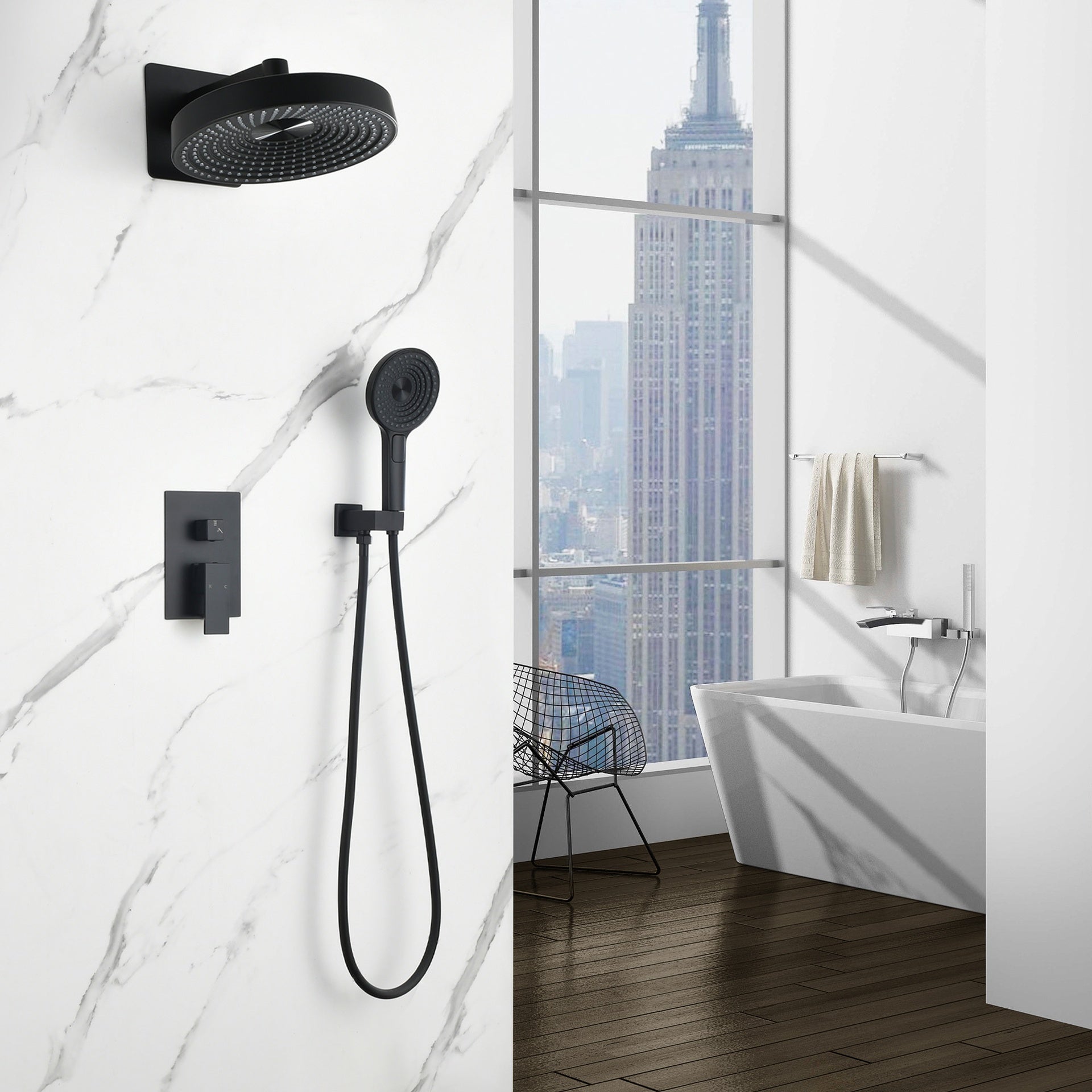 Modern Minimalist Concealed Shower System 2-Function Set - Solid Brass Control Valve, ABS Overhead & Handheld Shower with Self-Cleaning Silicone Nozzles