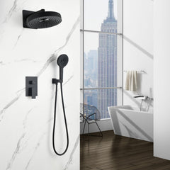 Modern Minimalist Concealed Shower System 2-Function Set - Solid Brass Control Valve, ABS Overhead & Handheld Shower with Self-Cleaning Silicone Nozzles